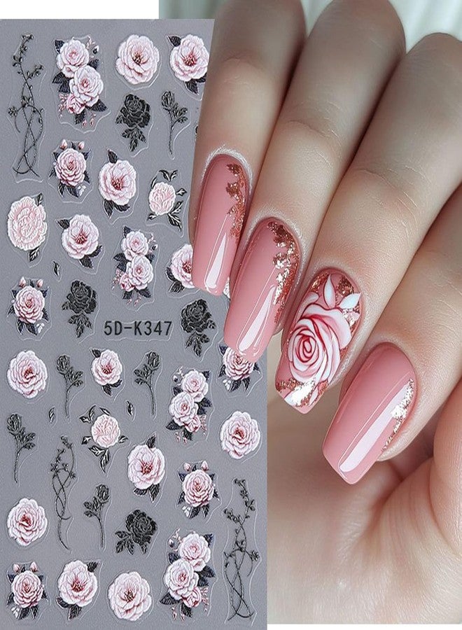 BSBTBZ Rose Nail Stickers - Embossed Flower Nail Art for Valentine's Day - Retro Design 5D Adhesive Stickers - Floral for Women's Manicure Decoration - 2Pcs - Image 5